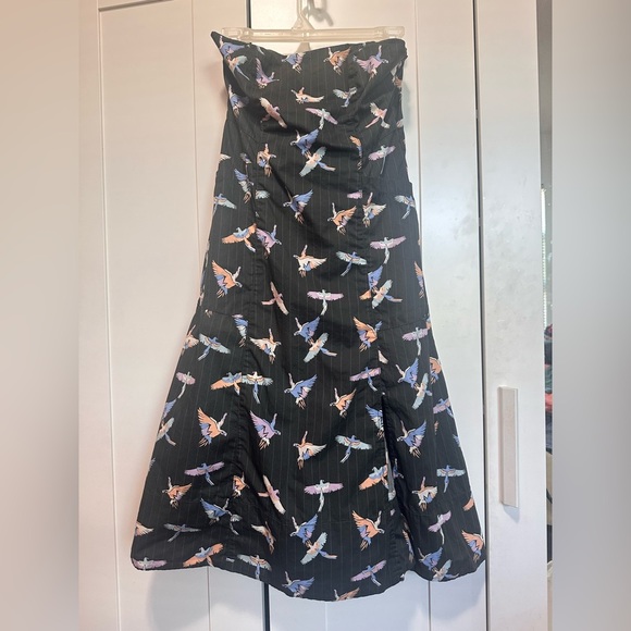 Free People Colorful Bird Print Strapless Mini Tube Dress Size 4 100% Cotton - Picture 2 of 12